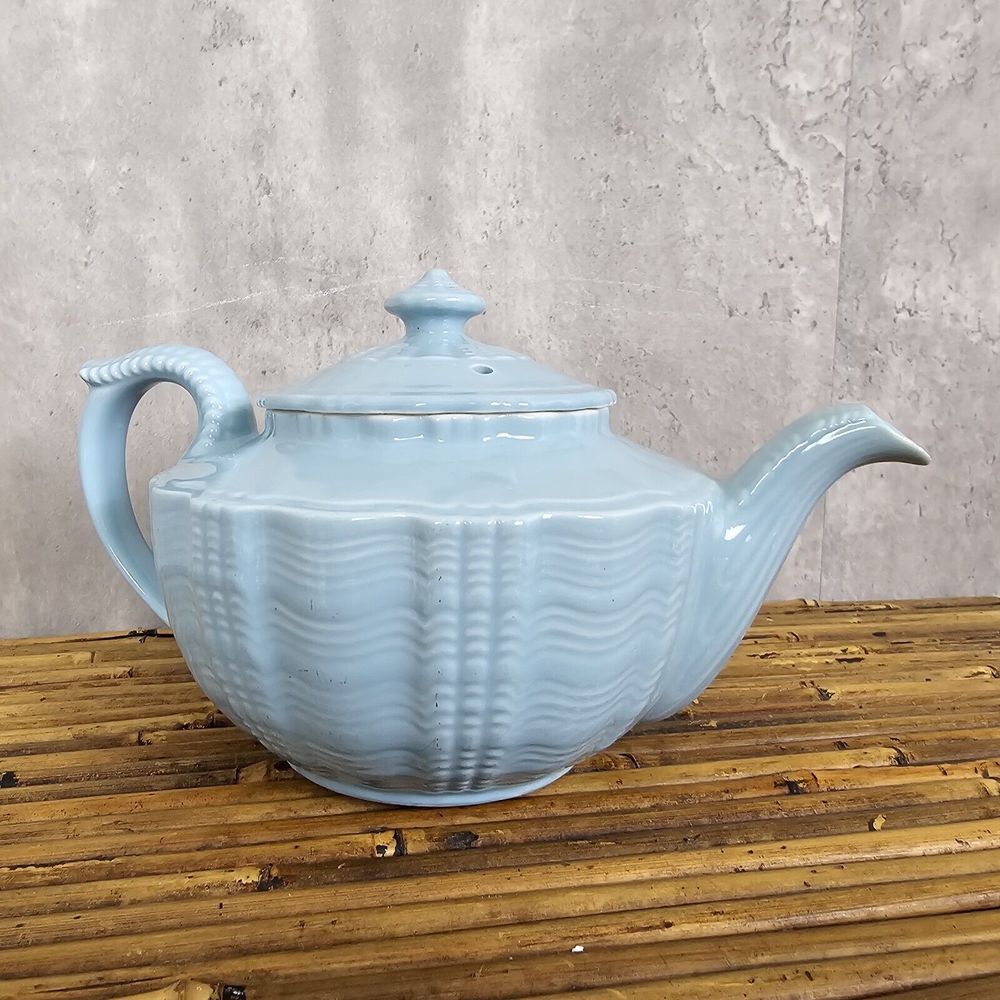 Vintage 40s Hall Birch Light Blue Spice Teapot Darby‎ Pattern Victorian Style